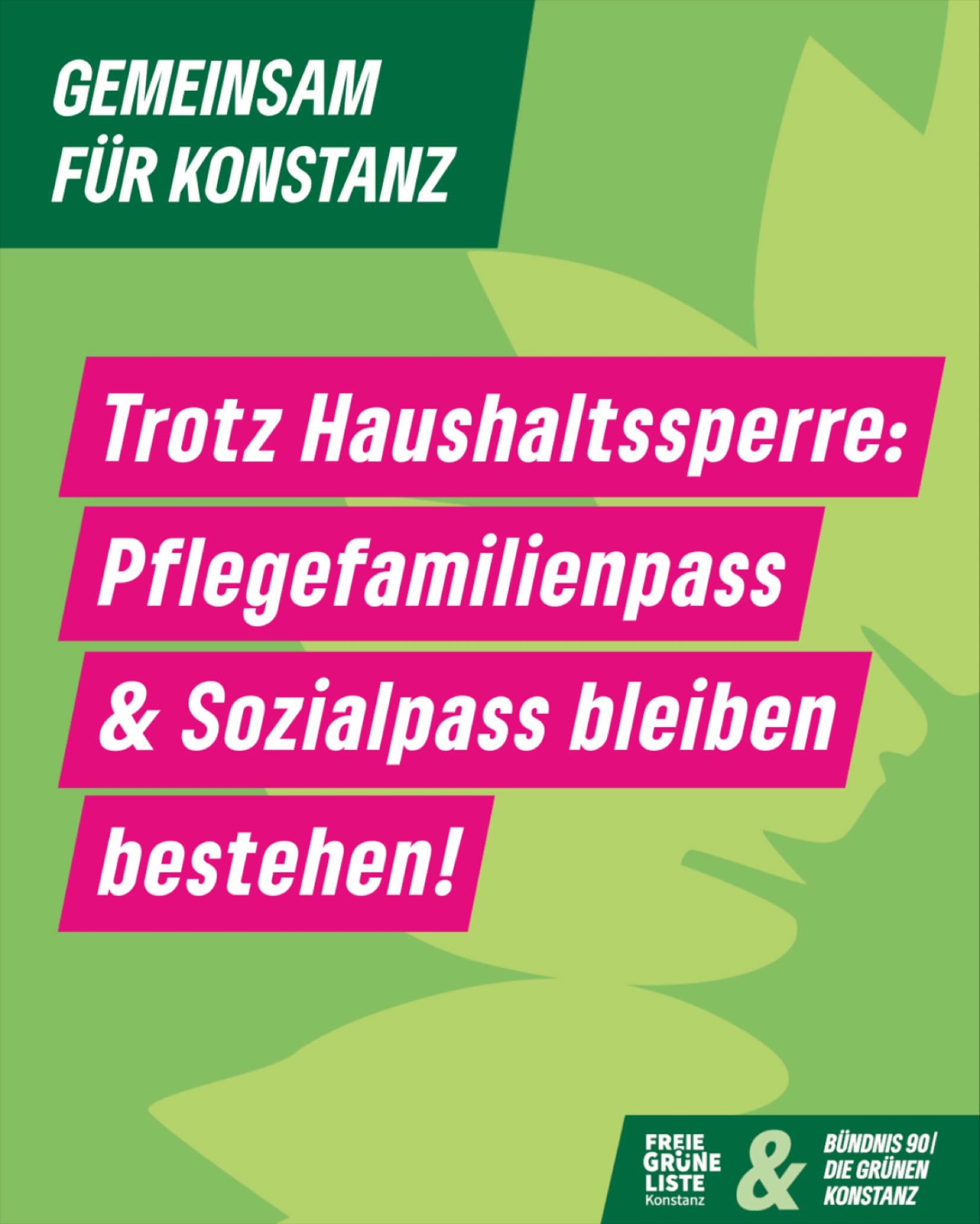 Gute Nachrichten für Konstanz! 📣  Wir als Fraktion FGL & GRÜNE sind sehr erleichtert: Der Pflegefamilienpass und der Sozialpass bleiben bestehen!  Trotz Haushaltssperre in #Konstanz werden diese wichtigen Leistungen nicht gestrichen – ein starkes Signal für soziale Gerechtigkeit, Teilhabe und Anerkennung.  Der Pflegefamilienpass ist mehr als ein finanzieller Ausgleich – er ist Ausdruck von Wertschätzung für Familien, die Kindern Stabilität, Liebe und Chancen schenken. Ebenso ist der Sozialpass für viele Menschen in Konstanz unverzichtbar, um am kulturellen, sportlichen und gesellschaftlichen Leben teilnehmen zu können – barrierefrei und gleichberechtigt.  Gerade jetzt ist es entscheidend, dass wir an sozialen Strukturen festhalten, die mit wenig Geld viel bewirken.  Wir danken allen, die sich für den Erhalt stark gemacht haben – und wir bleiben dran, wenn es darum geht, soziale Teilhabe für alle zu sichern. ✊